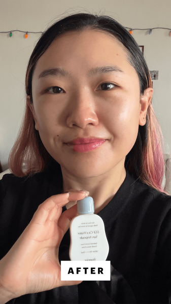 Han after applying the Fromrier EGF Cica Water Sun Ampoule SPF 50 PA